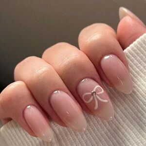 Elegant Pink Ombre Press on Nails with Bow Design